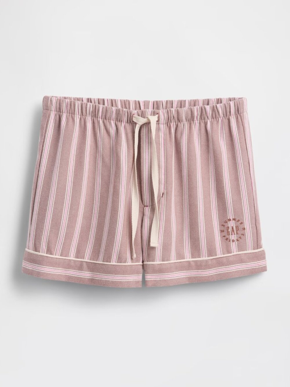 Mauve and Taupe Striped Flannel Pajama Shorts